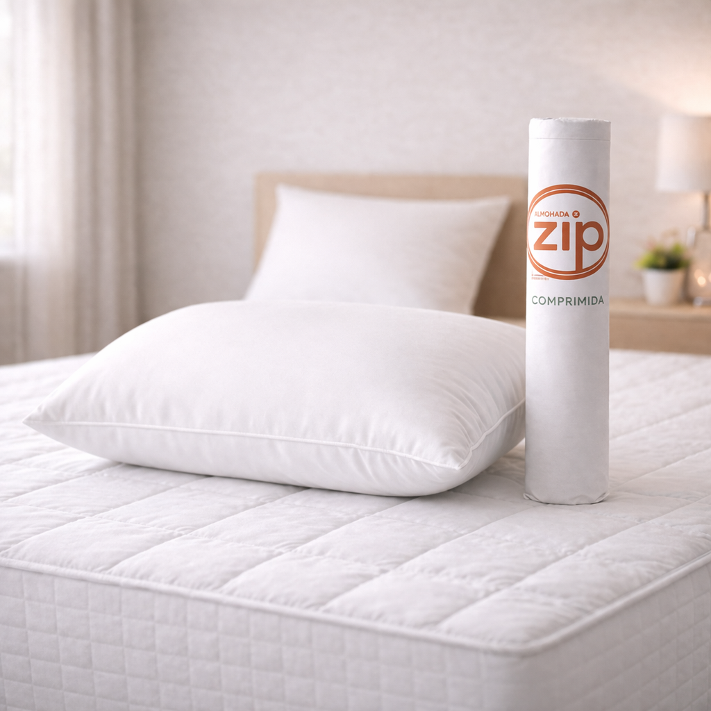 ALMOHADA COMPRIMIDA ZIP + FUNDA PERCAL DE REGALO
