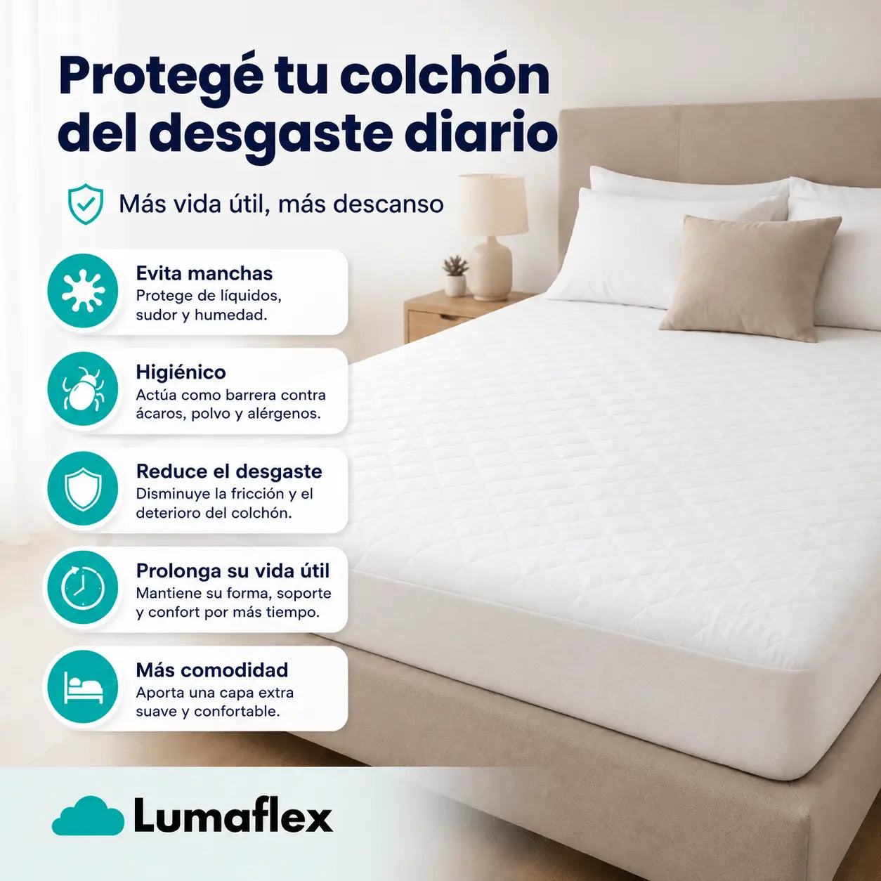 PACK 3X1 CALIDAD HOTEL LUMAFLEX™️ - CUBRECOLCHON DELUXE + 2 FUNDAS DE ALMOHADAS