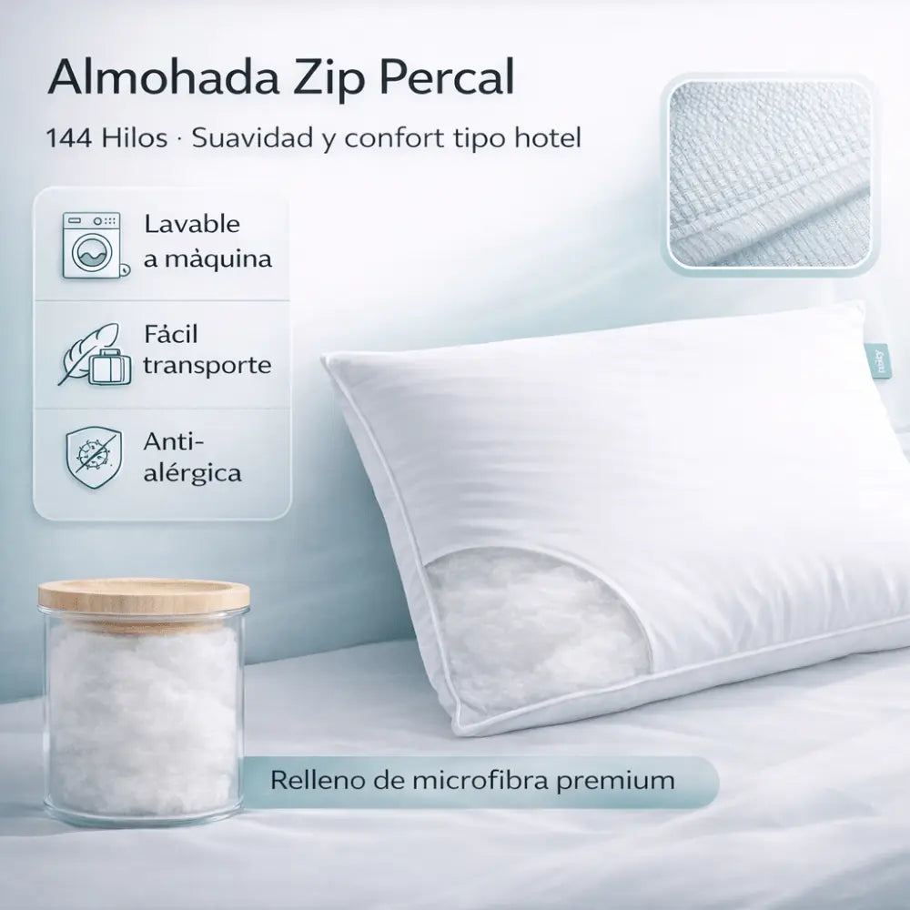 ALMOHADA COMPRIMIDA ZIP + FUNDA PERCAL DE REGALO